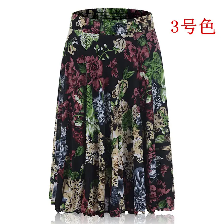34 Color Ice Silk Floral Mid Skirt Elastic Waist — feature 3