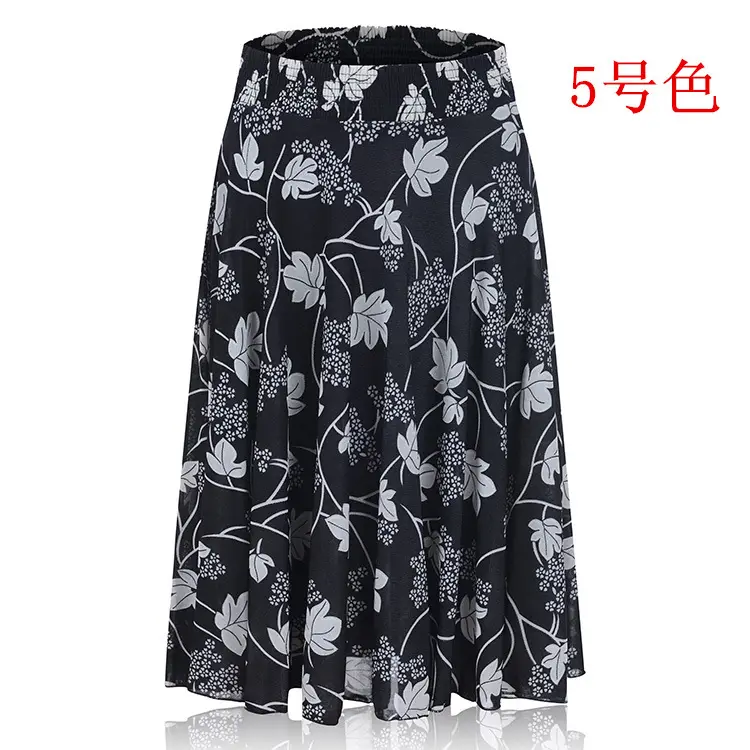 34 Color Ice Silk Floral Mid Skirt Elastic Waist — feature 5