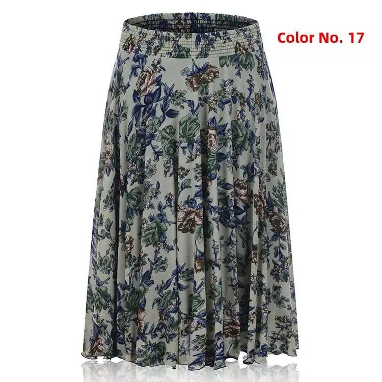 34 Color Ice Silk Floral Mid Skirt Elastic Waist - Image 11