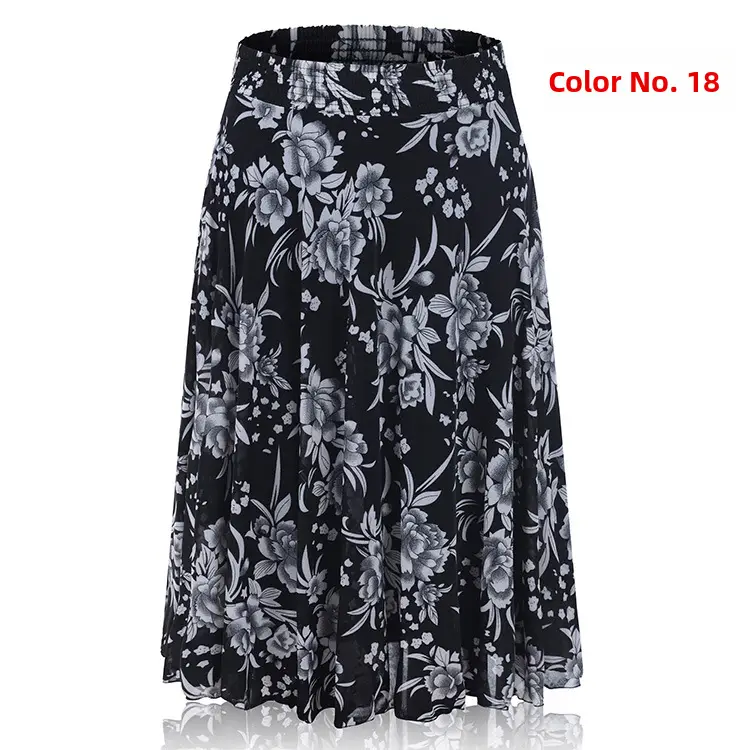 34 Color Ice Silk Floral Mid Skirt Elastic Waist - Image 12