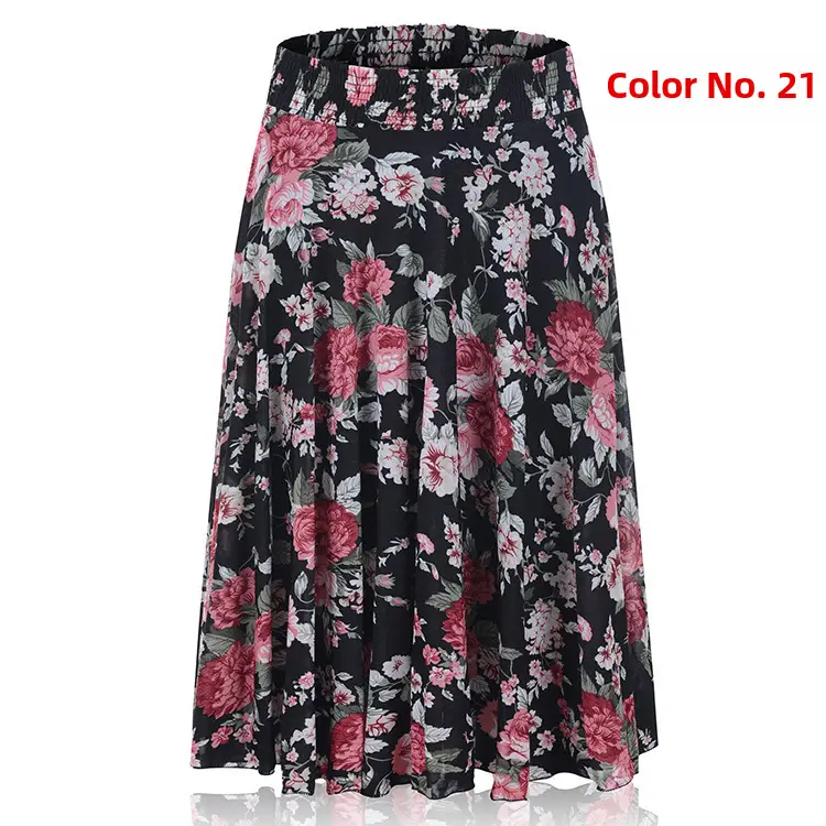 34 Color Ice Silk Floral Mid Skirt Elastic Waist - Image 13