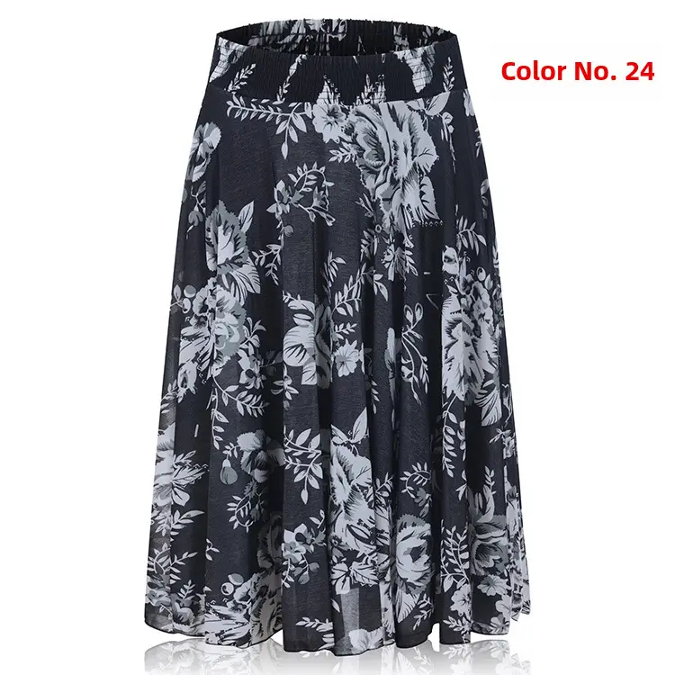 34 Color Ice Silk Floral Mid Skirt Elastic Waist - Image 14