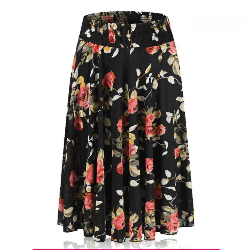34 Color Ice Silk Floral Mid Skirt Elastic Waist - Image 16