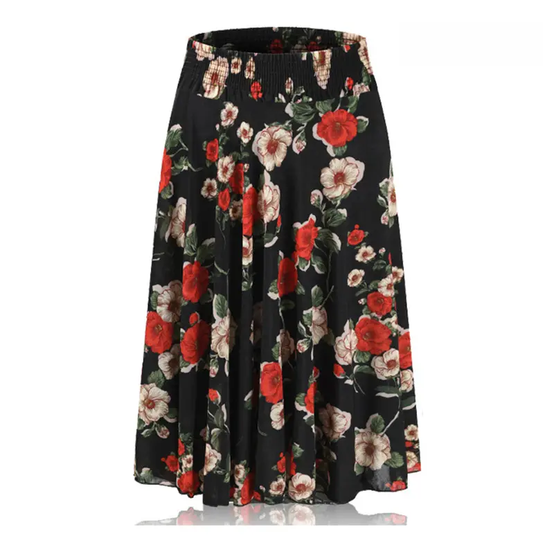 34 Color Ice Silk Floral Mid Skirt Elastic Waist - Image 17