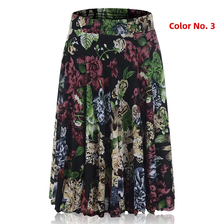 34 Color Ice Silk Floral Mid Skirt Elastic Waist - Image 3