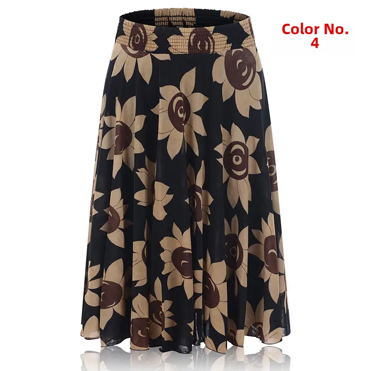 34 Color Ice Silk Floral Mid Skirt Elastic Waist - Image 4