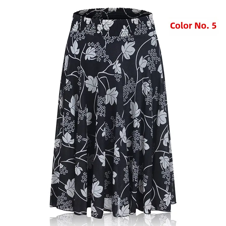 34 Color Ice Silk Floral Mid Skirt Elastic Waist - Image 5