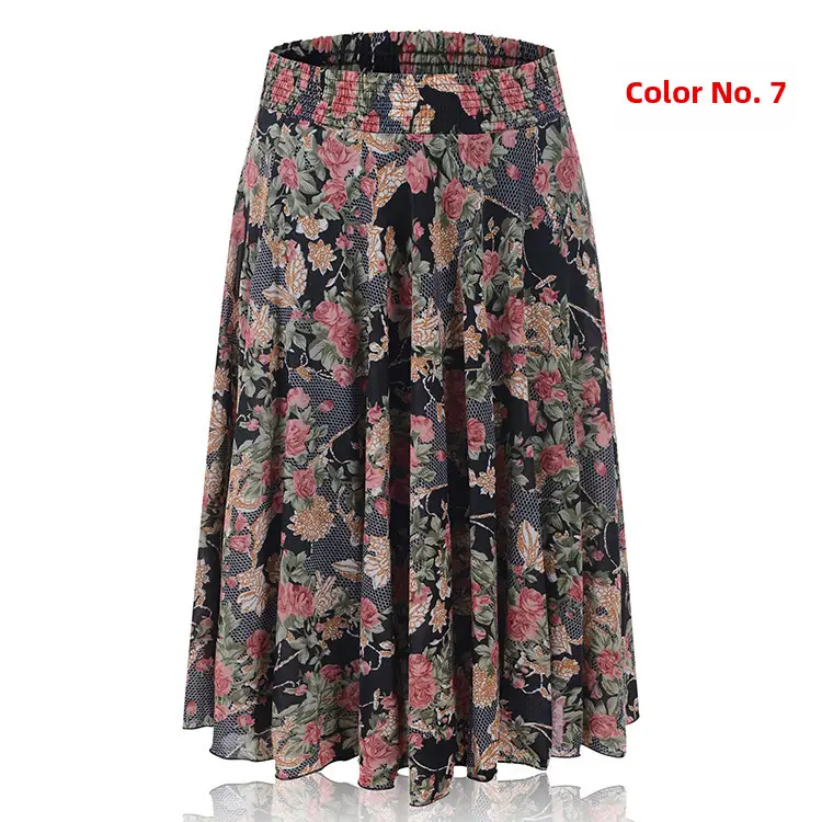 34 Color Ice Silk Floral Mid Skirt Elastic Waist - Image 6
