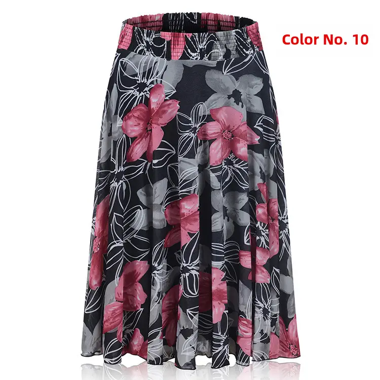 34 Color Ice Silk Floral Mid Skirt Elastic Waist - Image 7
