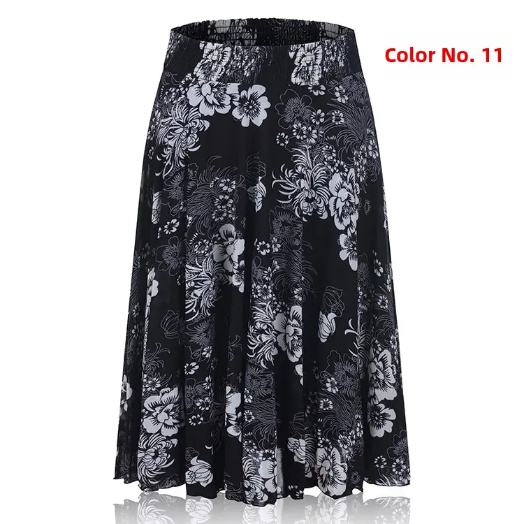 34 Color Ice Silk Floral Mid Skirt Elastic Waist - Image 8