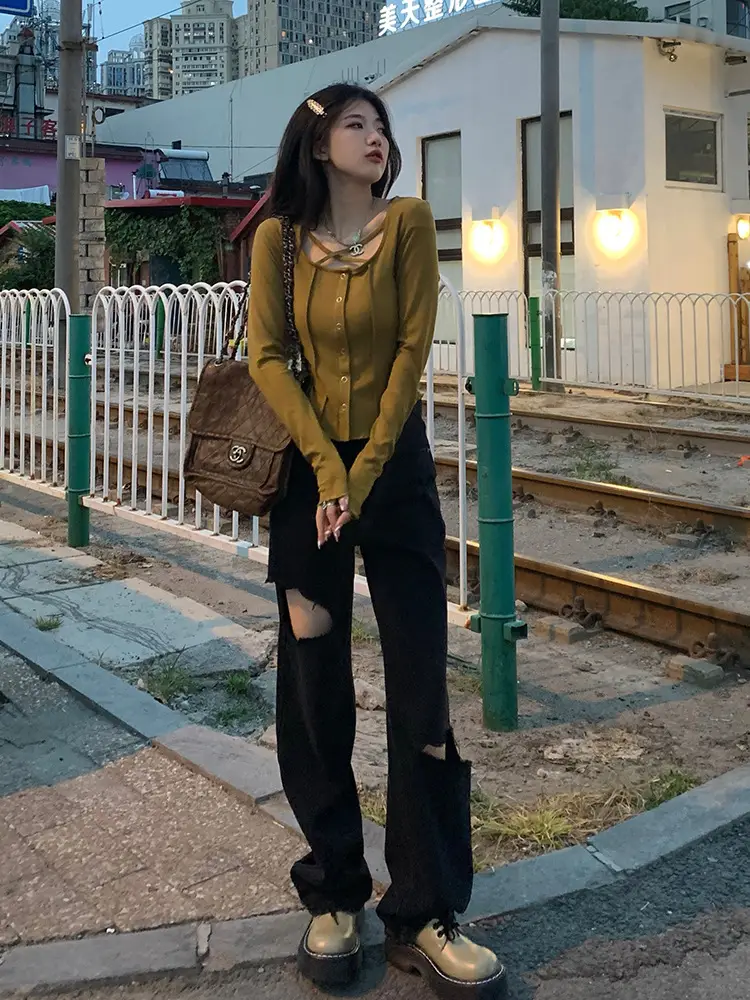 Women Slim Fit Ribbed Long Sleeve Top Grey 2025