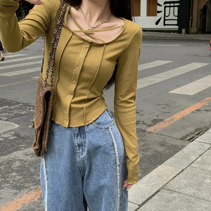 Women Slim Fit Ribbed Long Sleeve Top Grey 2025 — feature 24