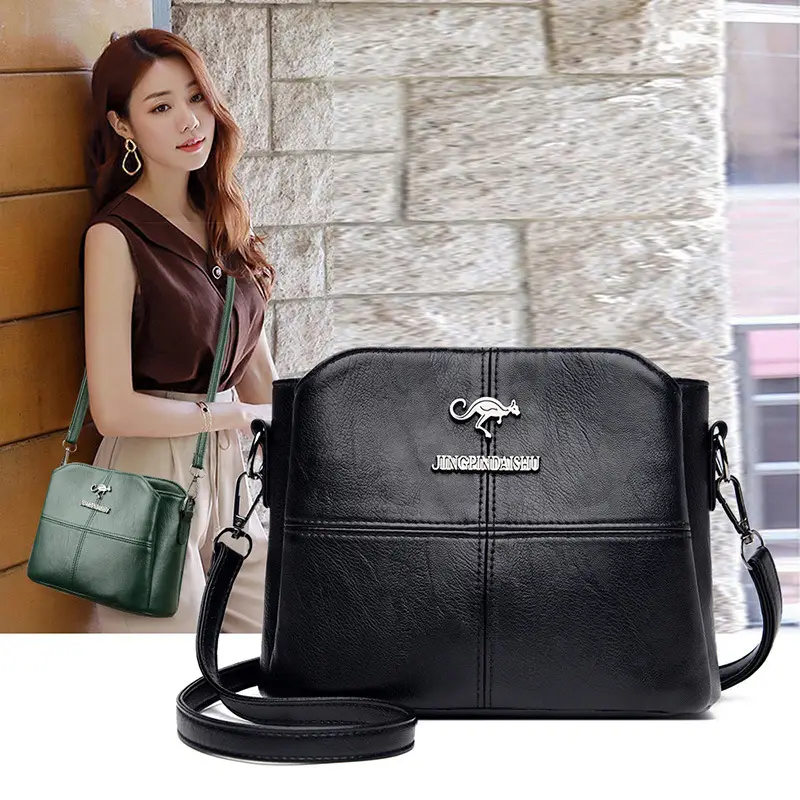 Green Leather Shoulder Messenger Bag for Women