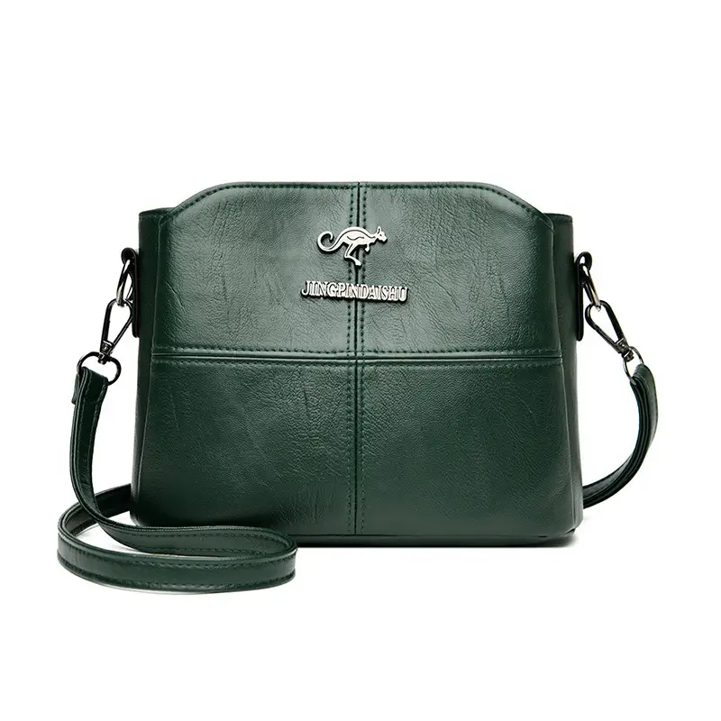Green Leather Shoulder Messenger Bag for Women