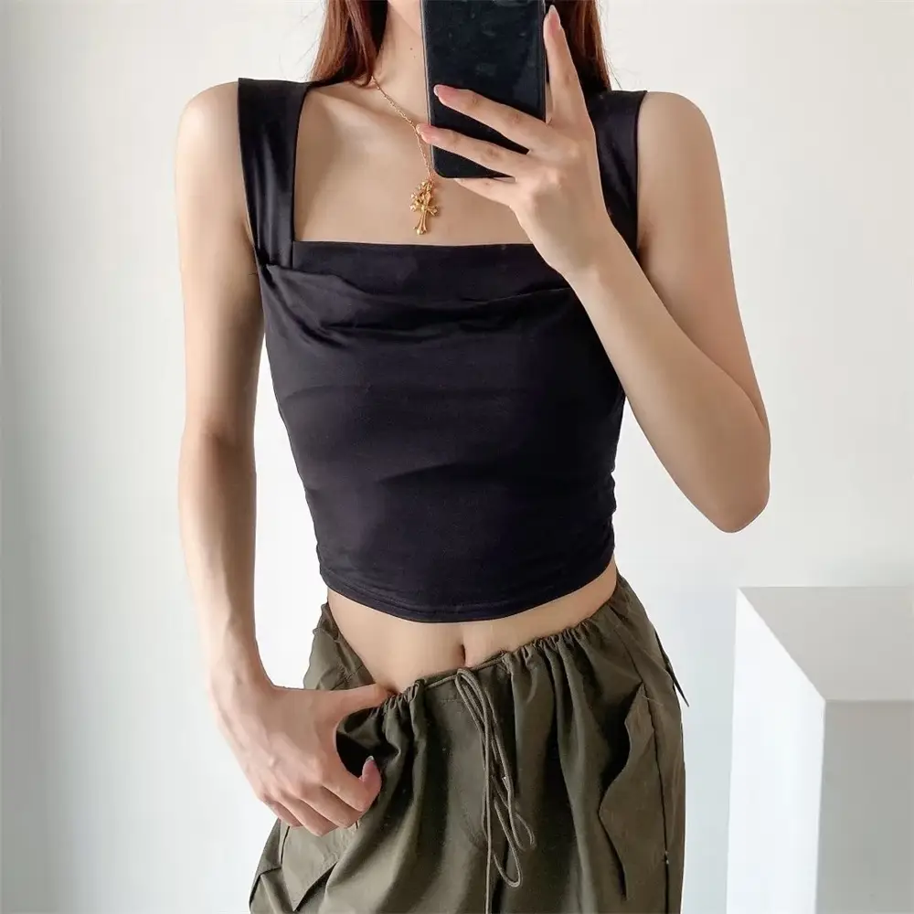 Women's Sleeveless V-Neck Vest Solid Color Elastic Summer