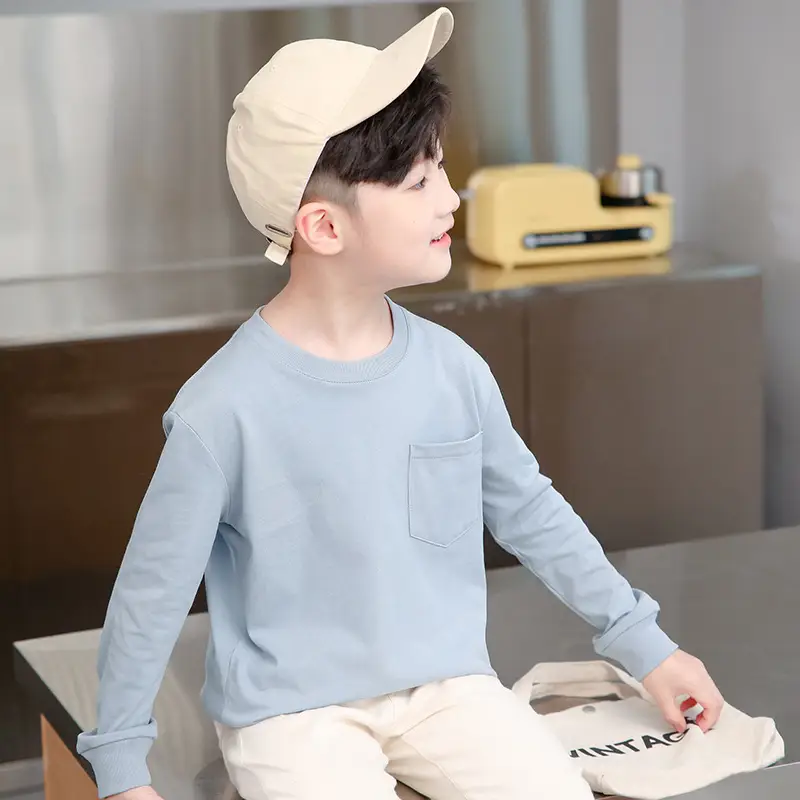 Men's Long Sleeve Cotton T-Shirt Light Blue Large - Image 8