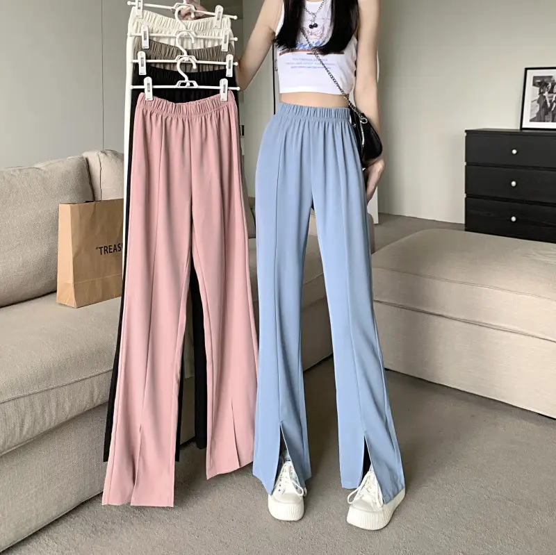 Women Pink Wide Leg Pants with High Waist Top