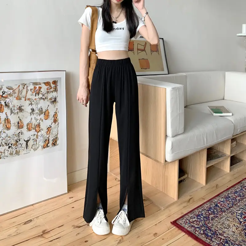 Women Pink Wide Leg Pants with High Waist Top