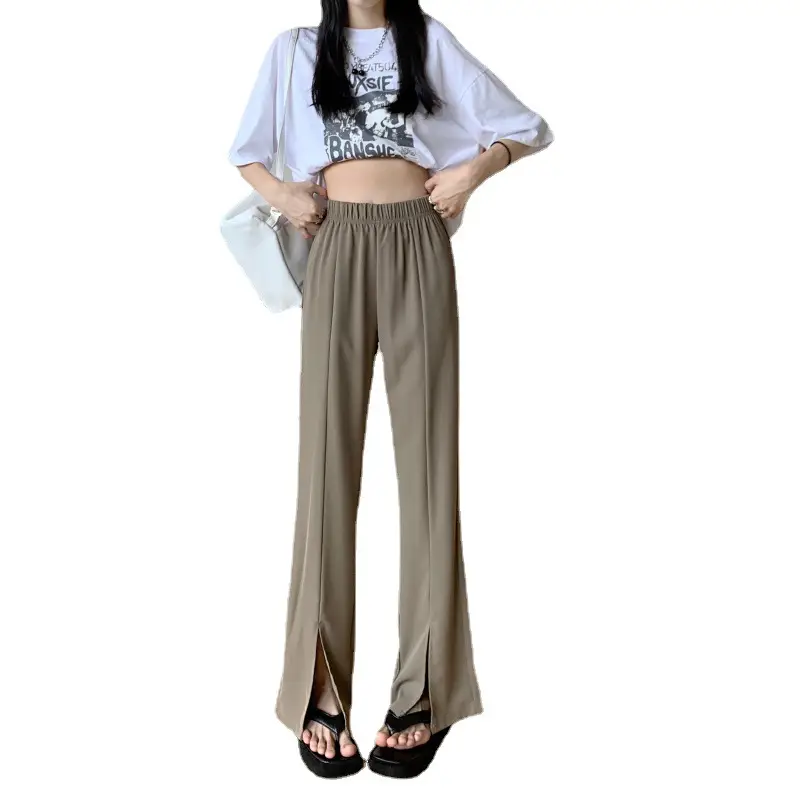 Women Pink Wide Leg Pants with High Waist Top