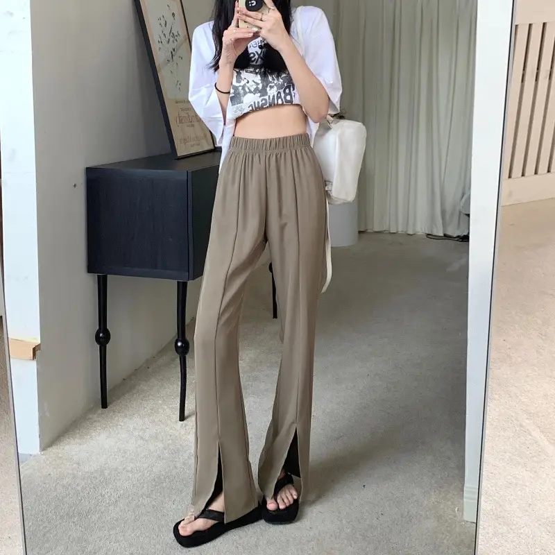 Women Pink Wide Leg Pants with High Waist Top