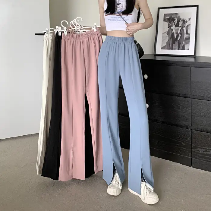 Women Pink Wide Leg Pants with High Waist Top