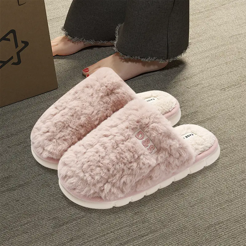 Cotton slippers winter men's home couples indoor home warm plush men's fluffy slippers wholesale winter women