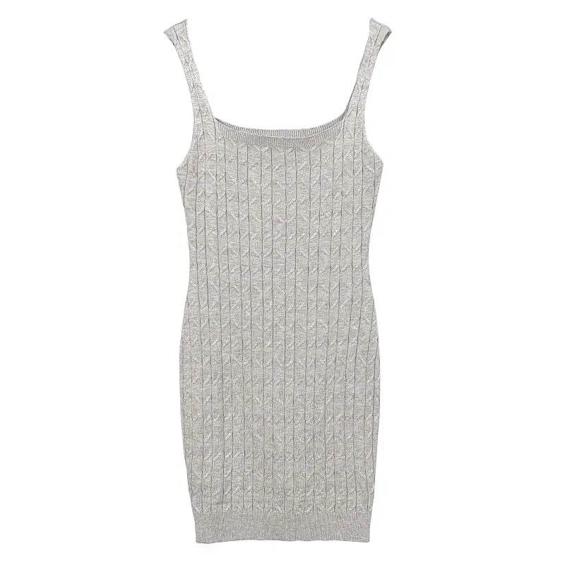 Black Tight Waist Square Collar Knitted Sling Dress for Women - Image 7