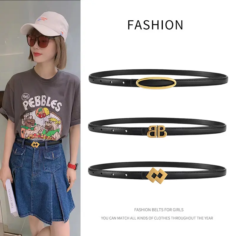 New Leather Belt Women Textured Cowhide Oval Buckle - Image 19