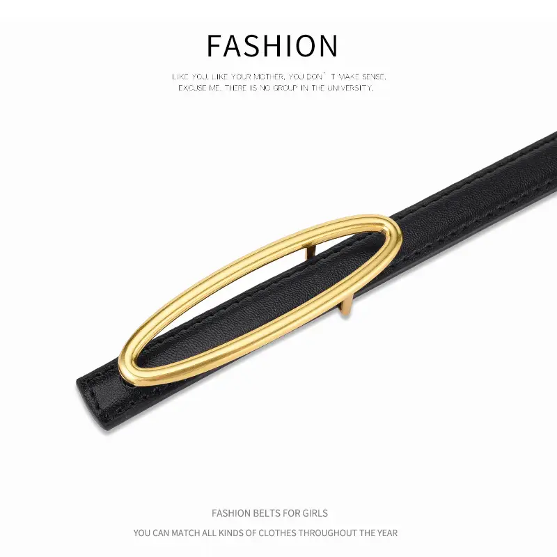 New Leather Belt Women Textured Cowhide Oval Buckle - Image 22