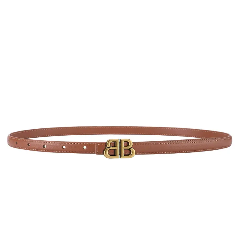 New Leather Belt Women Textured Cowhide Oval Buckle - Image 12