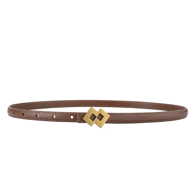 New Leather Belt Women Textured Cowhide Oval Buckle - Image 14