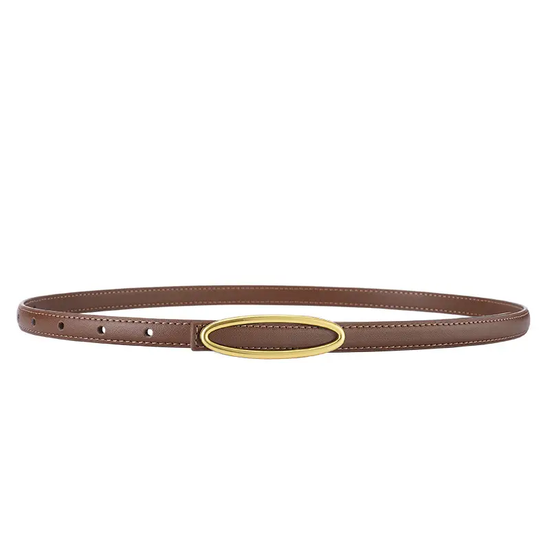 New Leather Belt Women Textured Cowhide Oval Buckle - Image 2
