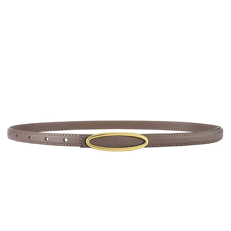New Leather Belt Women Textured Cowhide Oval Buckle - Image 3