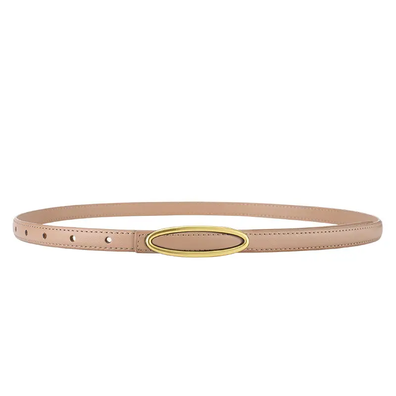 New Leather Belt Women Textured Cowhide Oval Buckle - Image 4