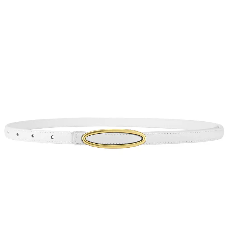 New Leather Belt Women Textured Cowhide Oval Buckle - Image 5