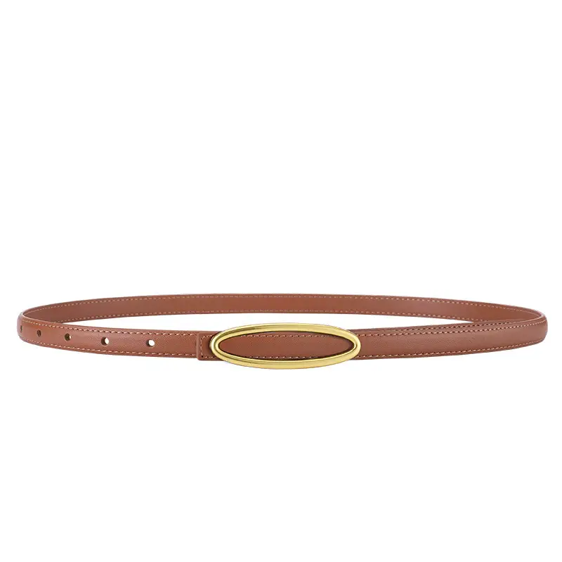 New Leather Belt Women Textured Cowhide Oval Buckle - Image 6