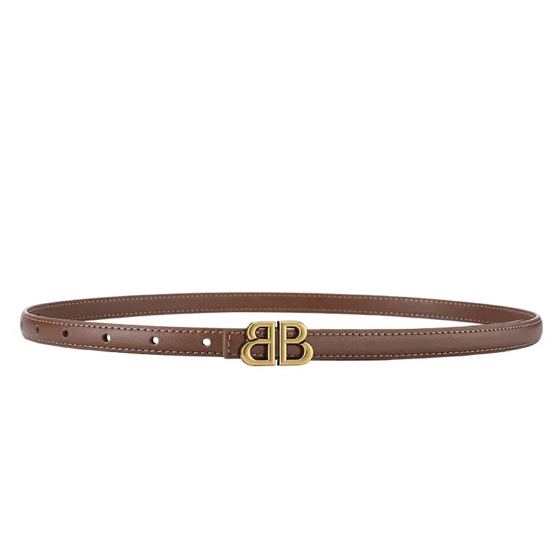 New Leather Belt Women Textured Cowhide Oval Buckle - Image 8