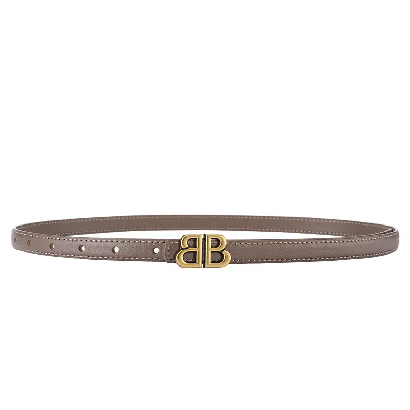 New Leather Belt Women Textured Cowhide Oval Buckle - Image 9