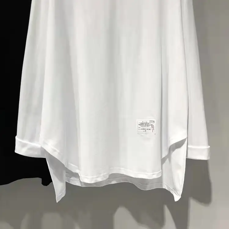 Women Irregular Cotton V-Neck T-Shirt White Large - Image 4