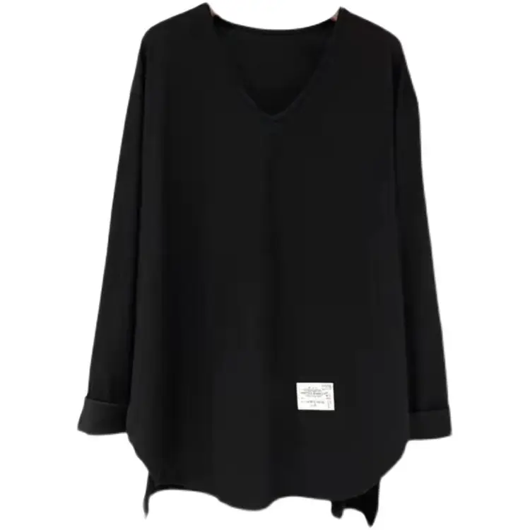 Women Irregular Cotton V-Neck T-Shirt White Large - Image 6