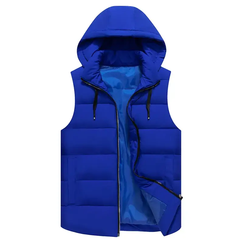 Men's Hooded Down Cotton Vest Black Winter Waistcoat - Image 2