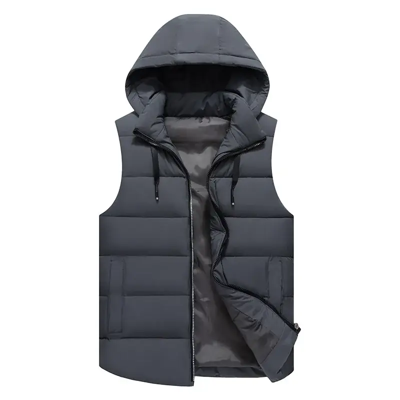 Men's Hooded Down Cotton Vest Black Winter Waistcoat - Image 3