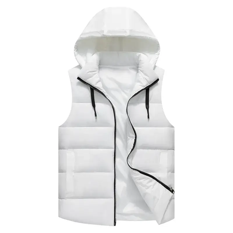 Men's Hooded Down Cotton Vest Black Winter Waistcoat - Image 5