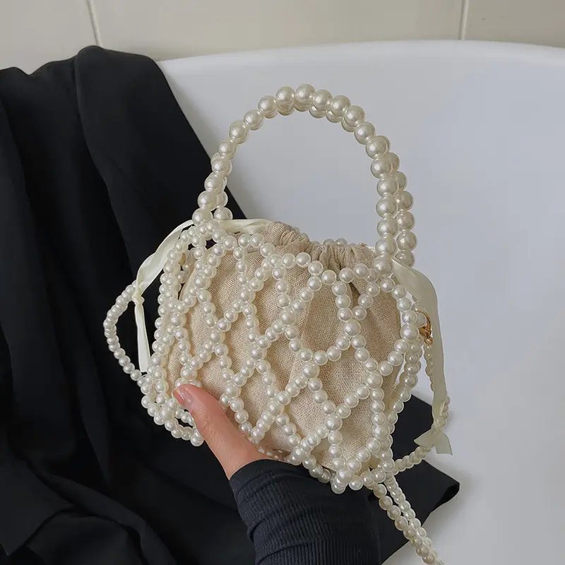 Pearl Crossbody Bag for Women with Hollow Beads Design - Image 2