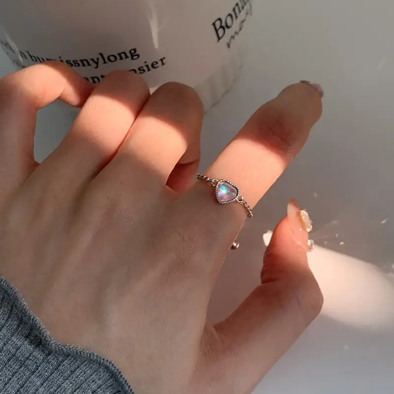 Women's Elegant Thai Silver Moonstone Pull Ring - Image 4