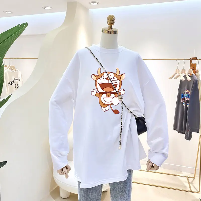 White Cartoon Long Sleeve T-Shirt for Women - Image 10