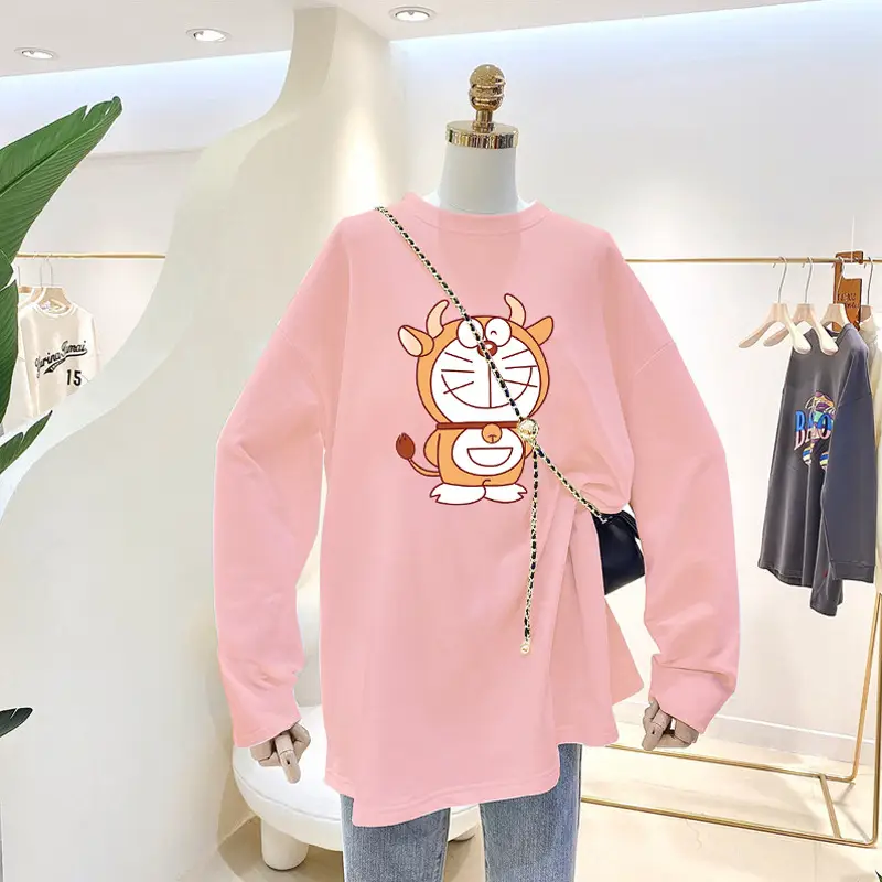 White Cartoon Long Sleeve T-Shirt for Women - Image 11