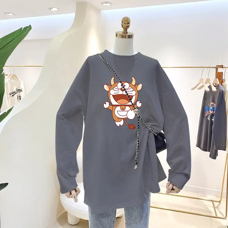 White Cartoon Long Sleeve T-Shirt for Women - Image 2