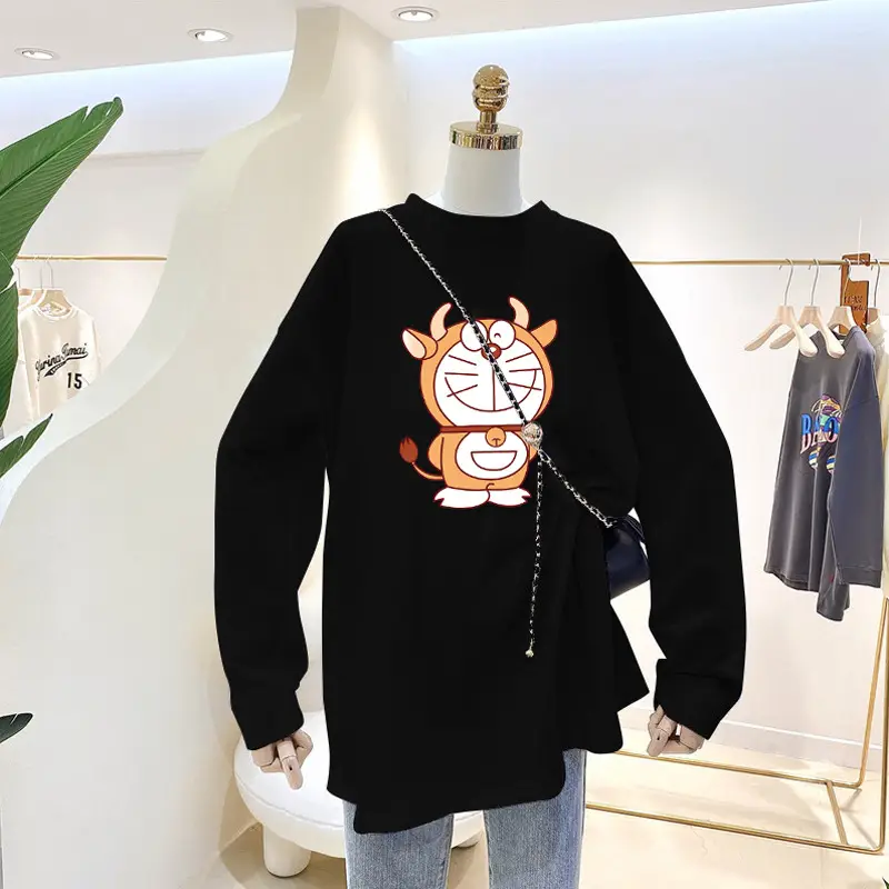 White Cartoon Long Sleeve T-Shirt for Women - Image 3