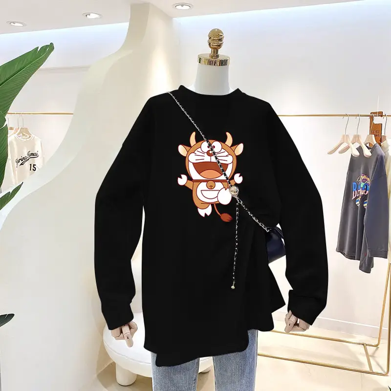 White Cartoon Long Sleeve T-Shirt for Women - Image 4